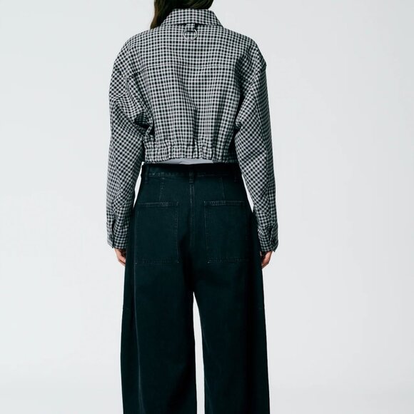 Tibi Double Faced Menswear Check Cropped Jean Jacket. EUC. Size L. - Picture 7 of 8